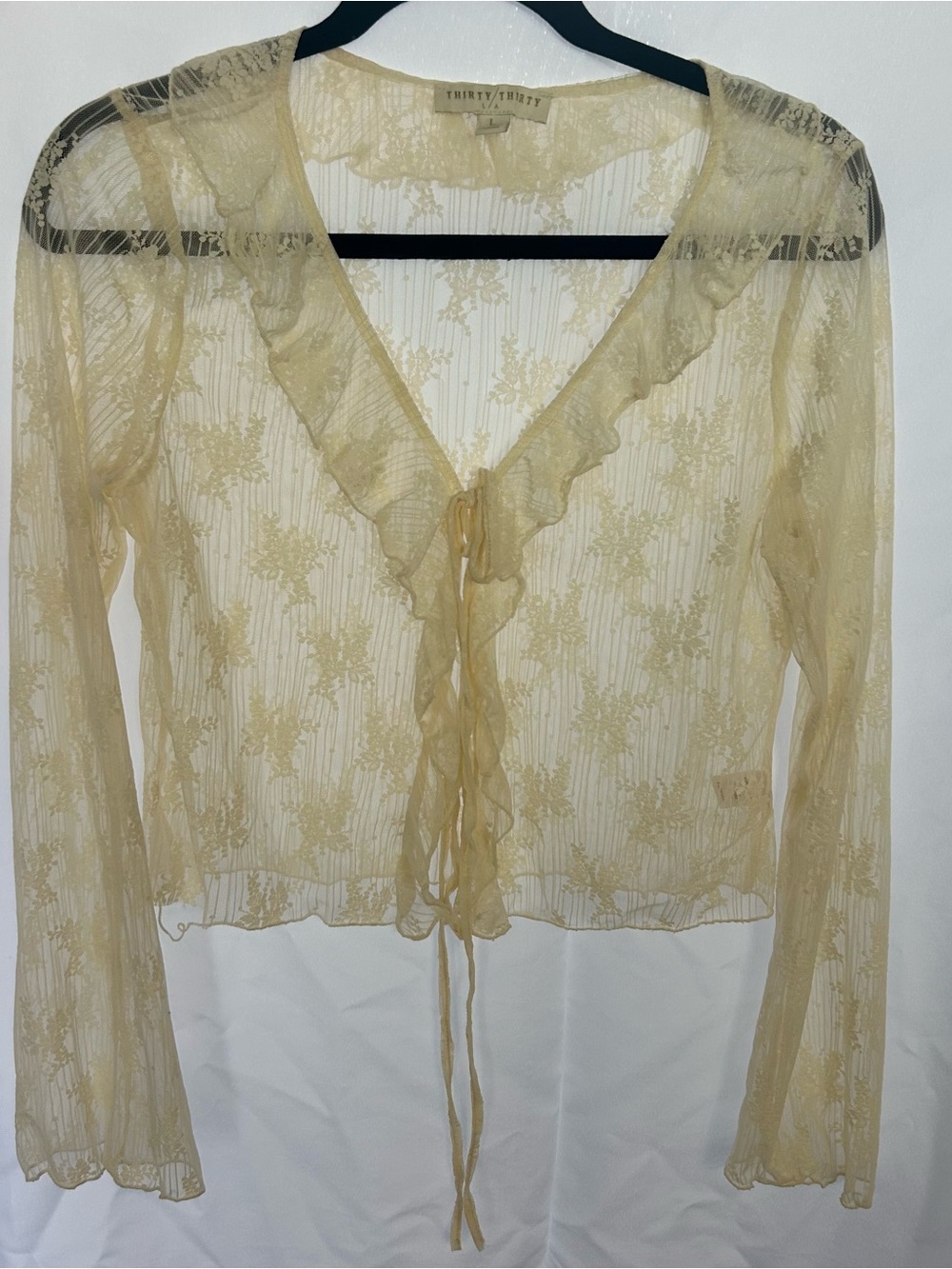 Thirty/Thirty Sheer Ruffle Tie-Front Blouse — Cream